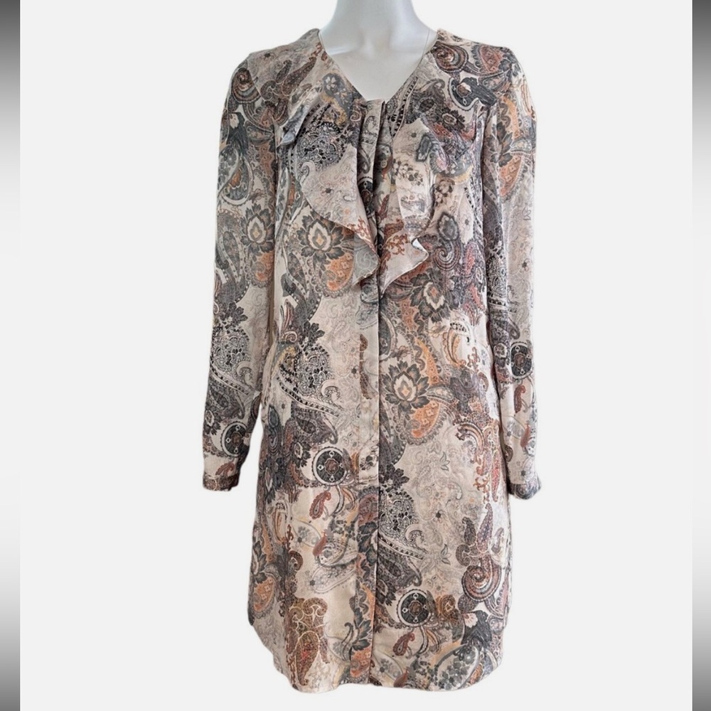 Antonio Melani Paisley Print Ruffled Collar Long Sleeve Shirt Dress size 0